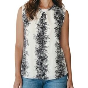 DANIEL RAINN Women's Large Sleeveless Open back Blouse Black Floral Print Party